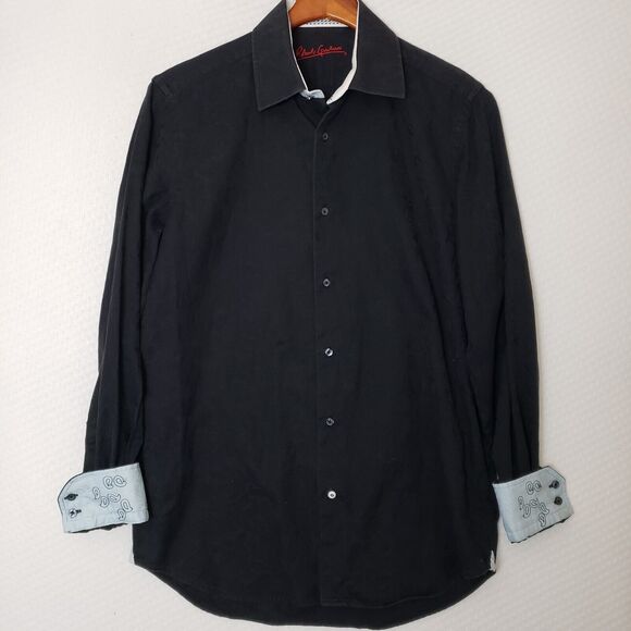 Robert Graham Black Paisley on Black Button Up Shirt Flip Cuff. Size Med 15.5 39 - Picture 5 of 15